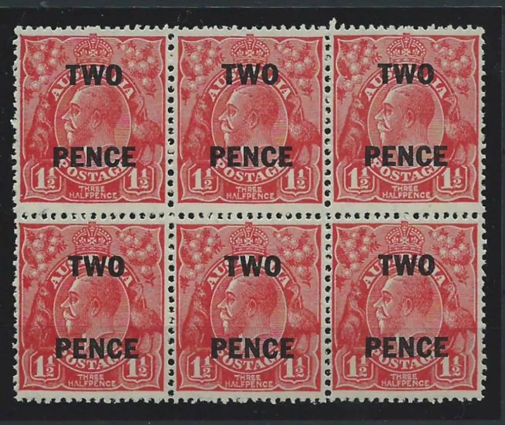 1930 2d on 1½d red KGV block of 6 with "type B ... Image 1++