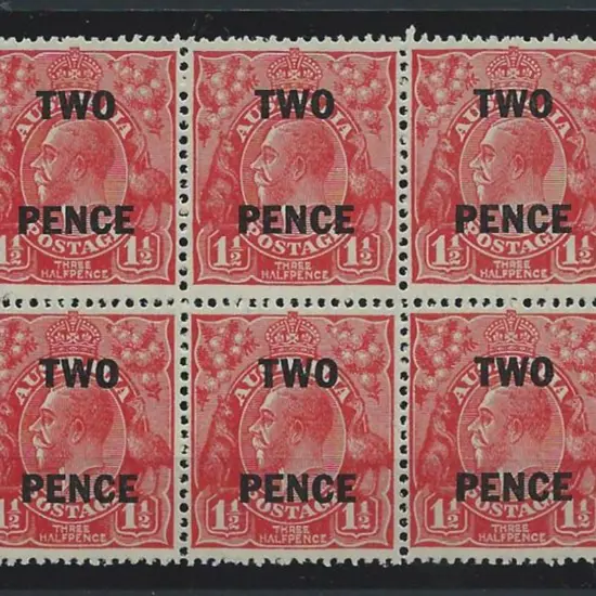 1930 2d on 1½d red KGV block of 6 with "type B ...