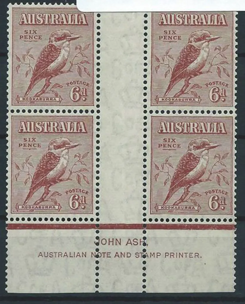 1932 6d kookaburra MUH/MLH Ash imprint block of 4 ... Image 1++