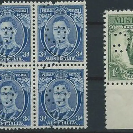 1932 6d kookaburra marginal, 1/- large lyrebird ...