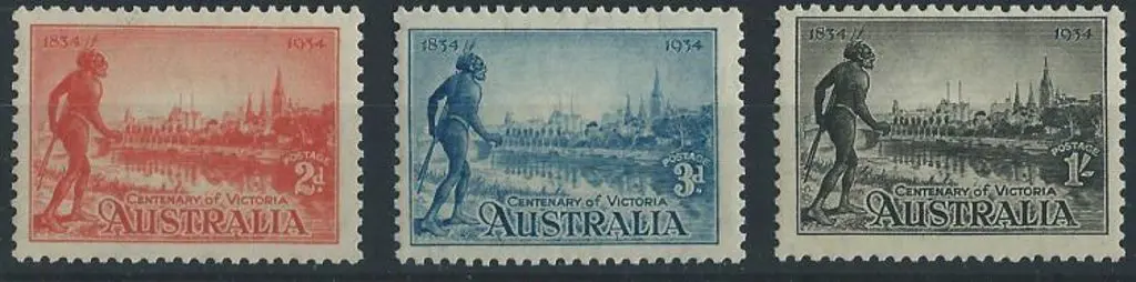 1934 Victoria Centenary set of 3. Perf. 11½d. Fine ... Image 1++