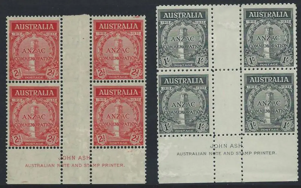 1935 Anzac set of 2 in imprint gutter blocks. The ... Image 1++