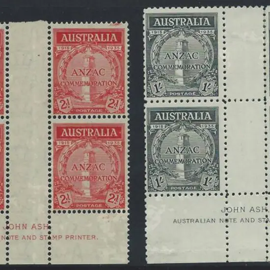 1935 Anzac set of 2 in imprint gutter blocks. The ...