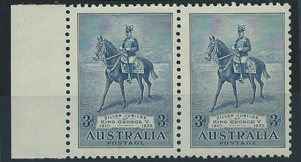 1935 3d Silver Jubilee left marginal pair with ... Image 1++