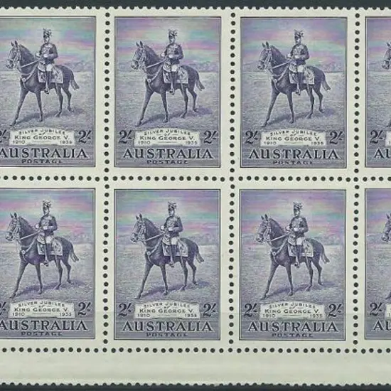 1935 2/- Silver Jubilee MUH marginal block of 10 ...
