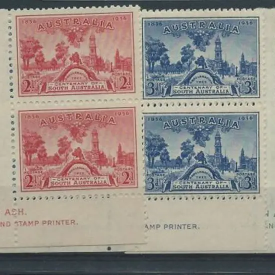 1936 SA Cent. set of 3 in MUH/MLH imprint blocks ...