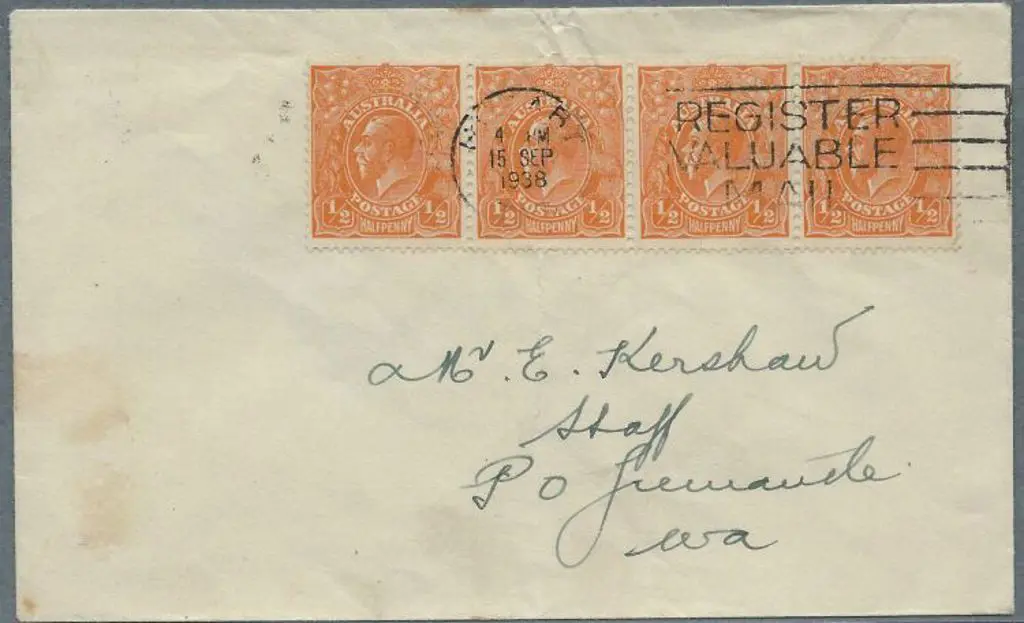 1938 (15th Sept) cover with ½d orange KGV strip of ... Image 1++