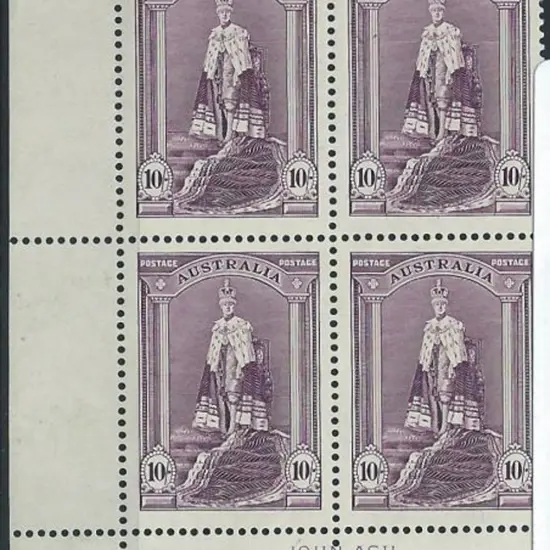 1938 10/- Robes on thick paper Ash imprint block ...