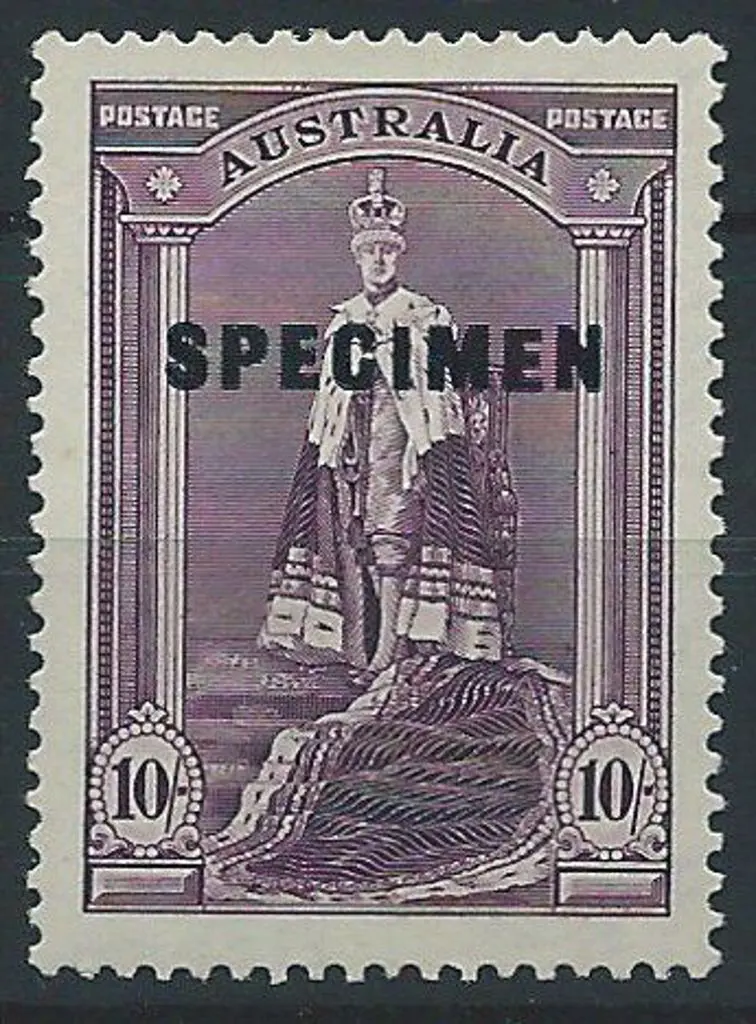 1938 10/- Robes on thick paper ovptd SPECIMEN. MUH ... Image 1++