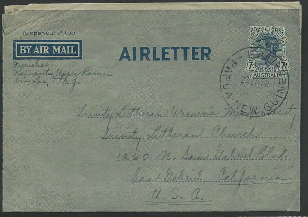 1948 (23rd Jan) 7d KGVI airletter used in PNG with ... Image 1++