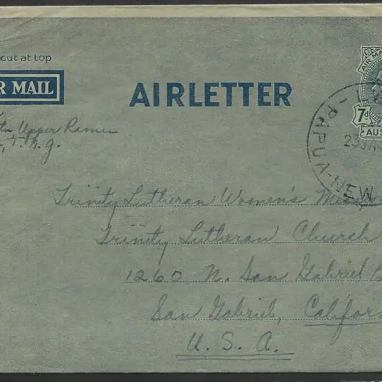 1948 (23rd Jan) 7d KGVI airletter used in PNG with ...