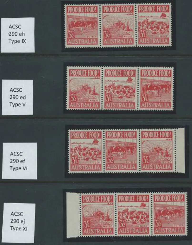 1953 3½d Produce Food strips x 4 each with listed ... Image 1++