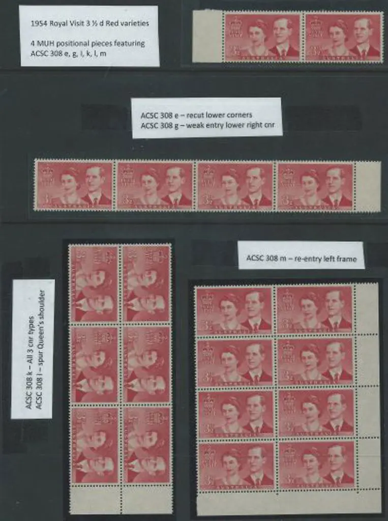 1954 3½d Royal Visit selection of varieties in 4 ... Image 1++