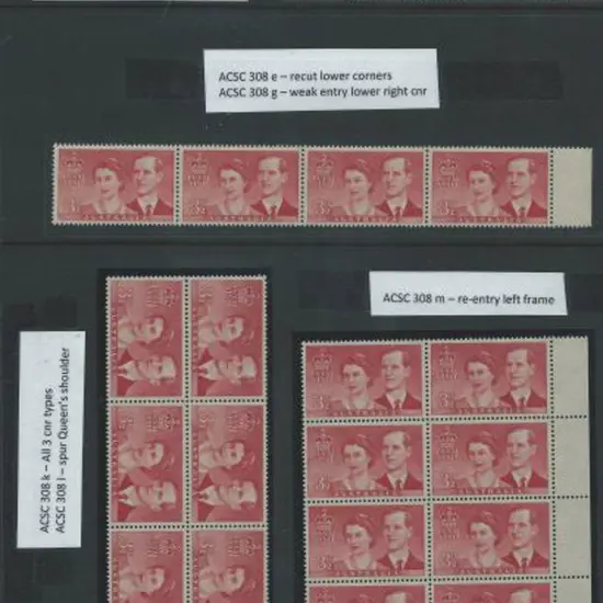 1954 3½d Royal Visit selection of varieties in 4 ...
