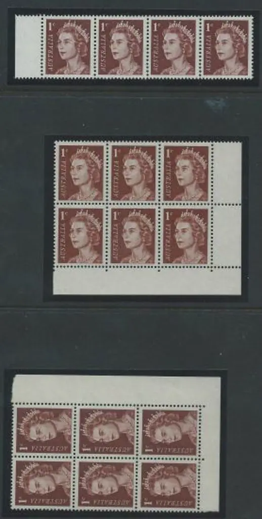 1966 1c brown QEII in 3 positional pieces showing ... Image 1++