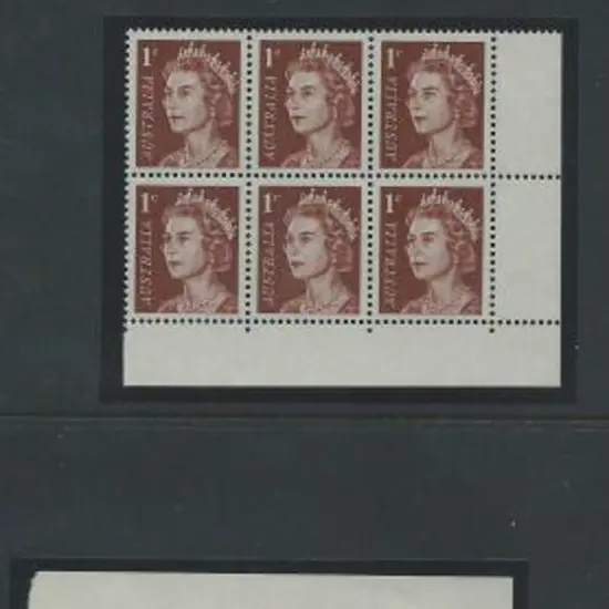 1966 1c brown QEII in 3 positional pieces showing ...
