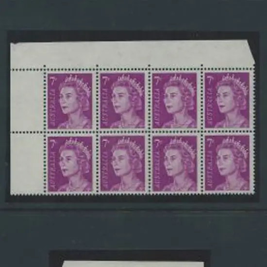 1966 7c purple QEII in 3 positional blocks with ...