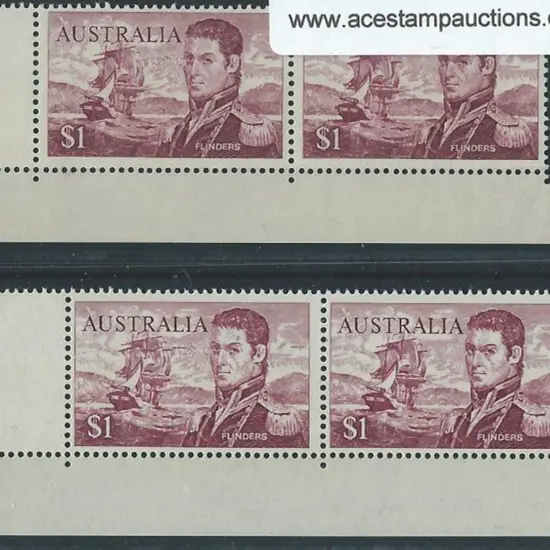 1966 $1 Flinders in 2 matching positional pairs ...