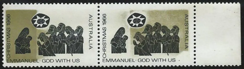 1966 4c Christmas horizontal pair with olive-green ... Image 1++