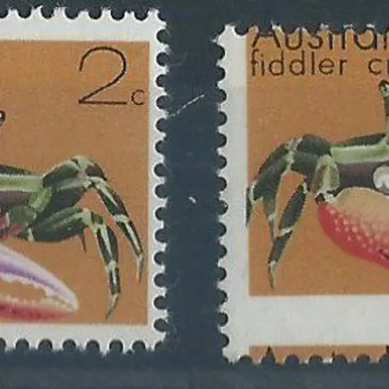 1973 2c Fiddler Crab with massively misplaced ...
