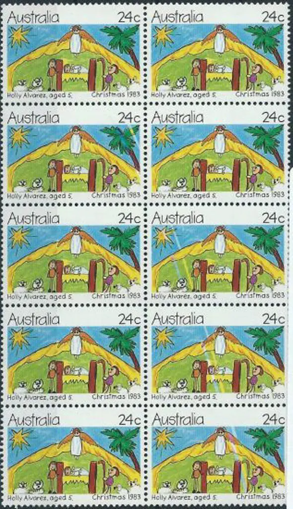1983 24¢ Christmas block of 10 MUH with carved ... Image 1++