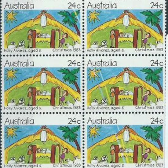 1983 24¢ Christmas block of 10 MUH with carved ...