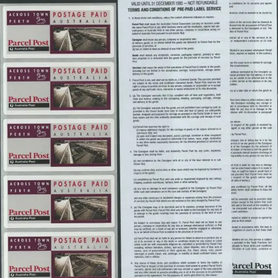 1991 Across Town Perth labels in vertical strips ...
