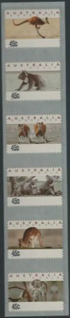 1994 45c Kangaroos & Koalas CPS strip of 6 uncut ... Image 1++