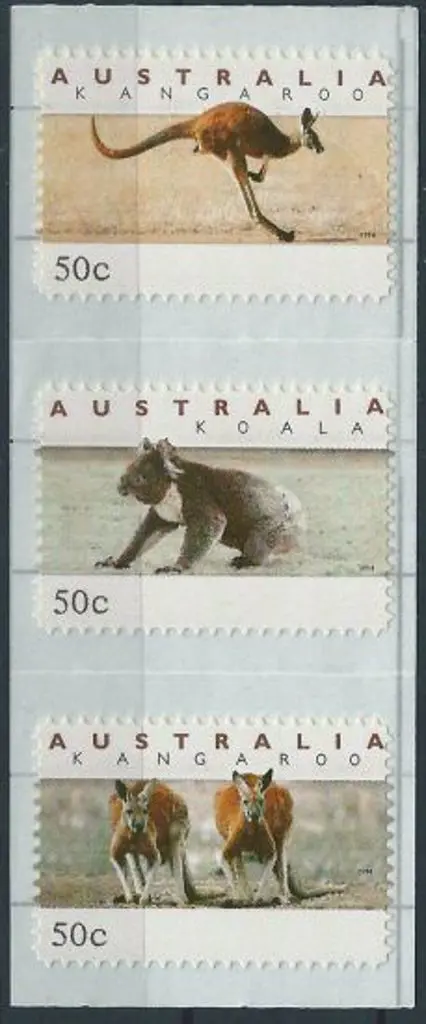 1996 50c Monetel Kangaroo & Koala strip of 6 with ... Image 1++