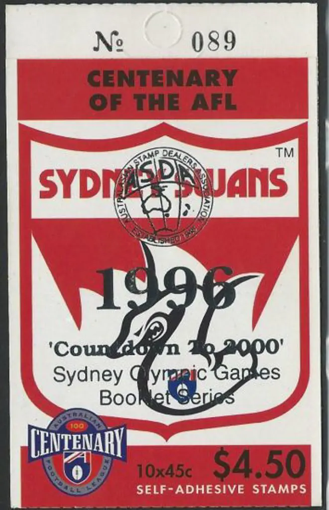 1996 $4.50 Sydney Swans AFL Club S/A booklet ovptd ... Image 1++