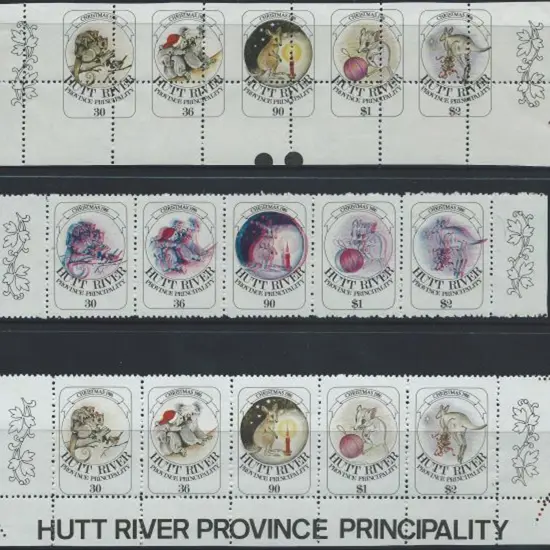 1986 Hutt River Christmas se-tenant strips of 5 ...