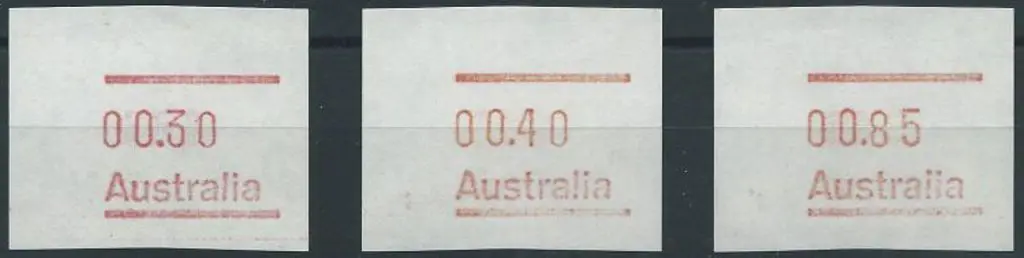 1984 30c, 40c & 85c button set on white test paper ... Image 1++
