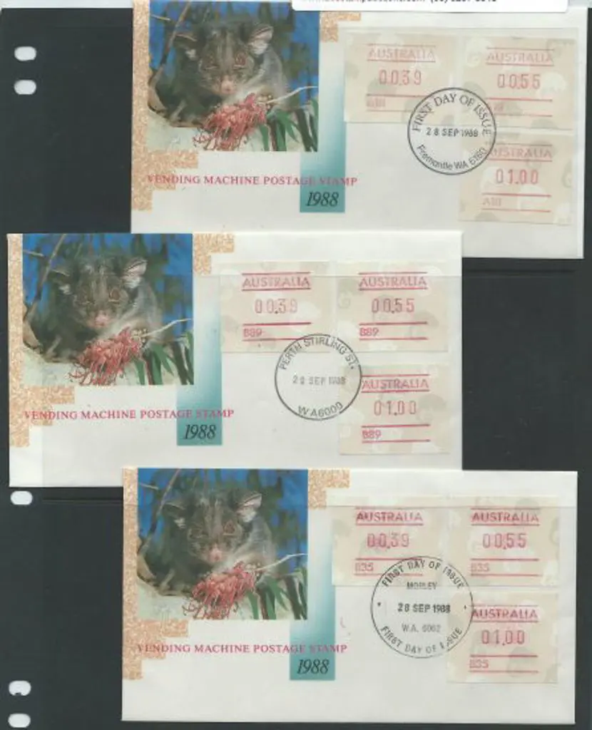 1988 (28th Sept) Possum 39c, 55c & $1 cliché ... Image 1++
