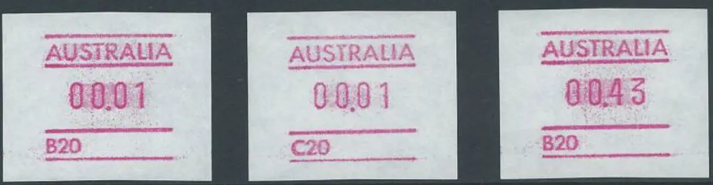 1991 1c (B20), 1c (C20) & a 43c (B20) all on white ... Image 1++