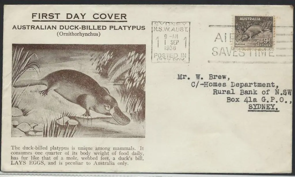 1938 (1st Sept) 9d platypus on scarce Haslem ... Image 1++
