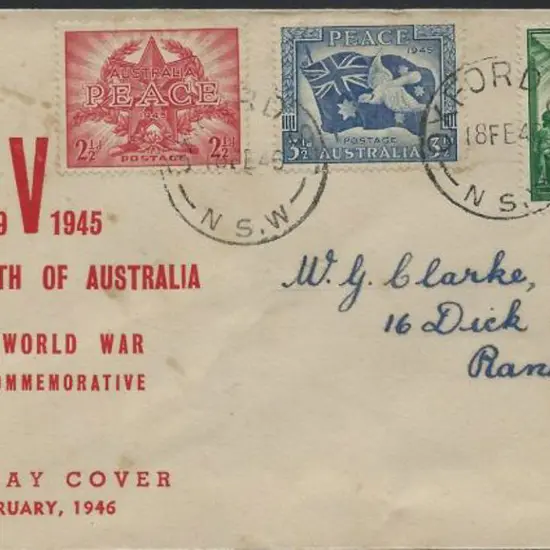 1946 (18th Feb) Peace set of 3 on Baker & Maloney ...