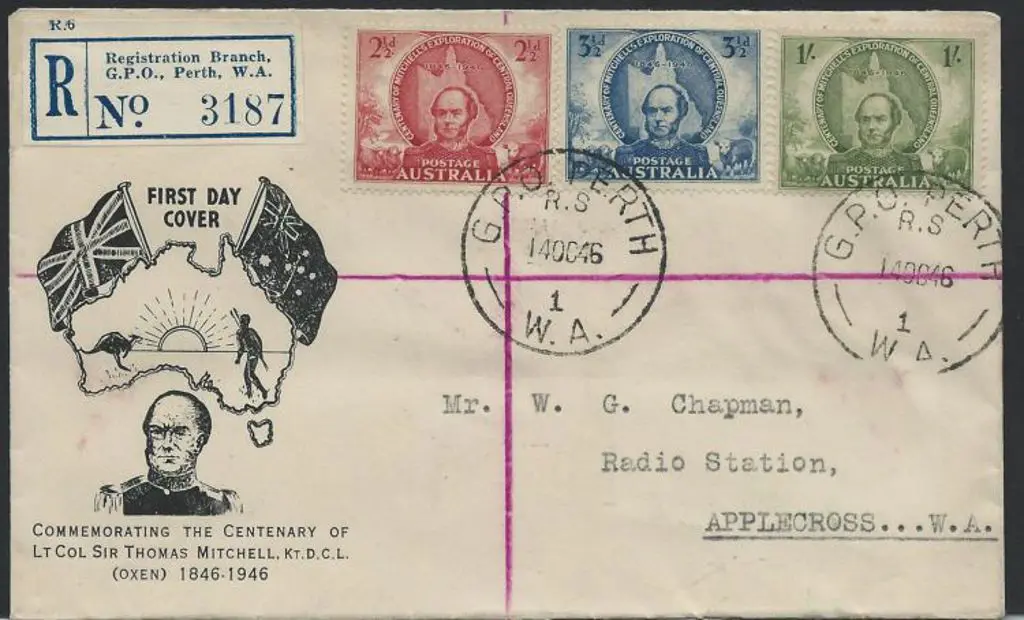 1946 (10th Oct) Mitchell set of 3 on Registered ... Image 1++
