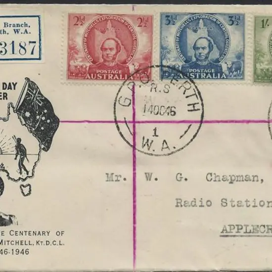 1946 (10th Oct) Mitchell set of 3 on Registered ...