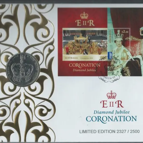 2013 (18th June) QEII Coronation £5 UK coin & Aust ...