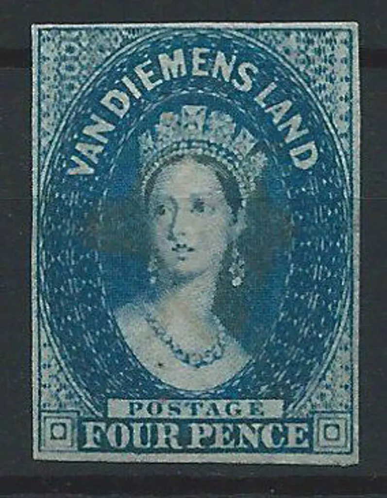 1855 4d deep blue, large star wmk. No gum, ... Image 1++