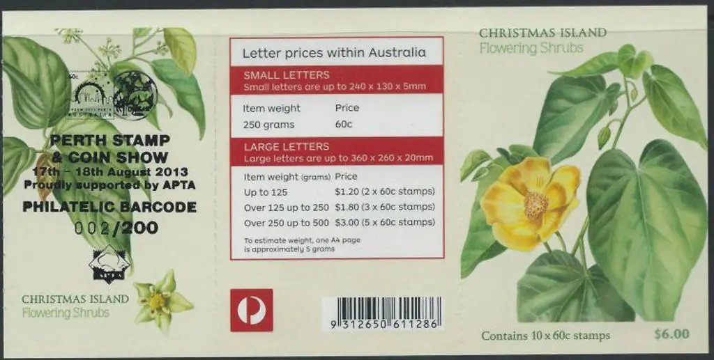 2013 $6 Flowering Shrubs S/A booklet overprinted ... Image 1++