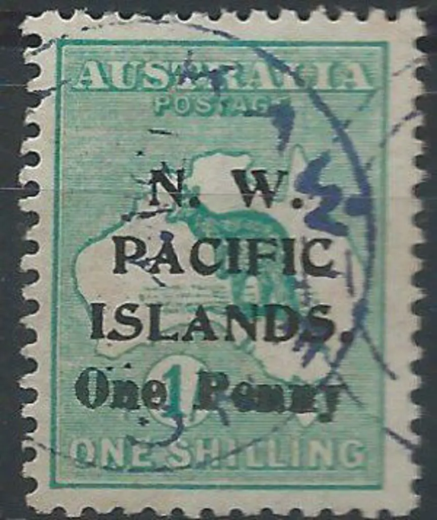 1918 on 1/- green kangaroo with "One Penny" ovpt. ... Image 1++