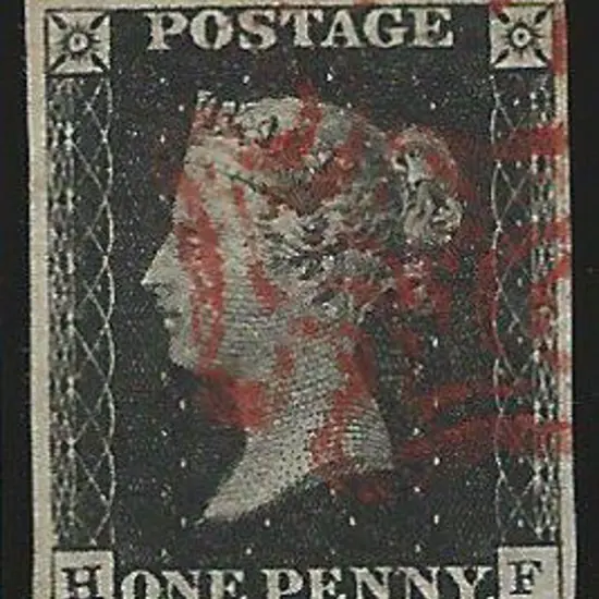 1840 1d black Plate 1b with crisp partial red ...