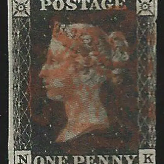 1840 1d black used with red central Maltese Cross ...