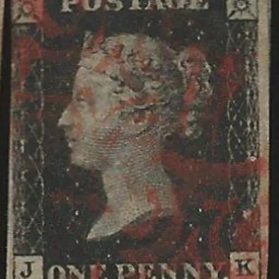 1840 1d black with double strike of red Maltese ...