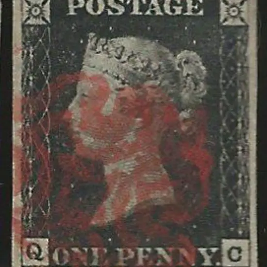 1840 1d black with inverted wmk. F/U by red ...