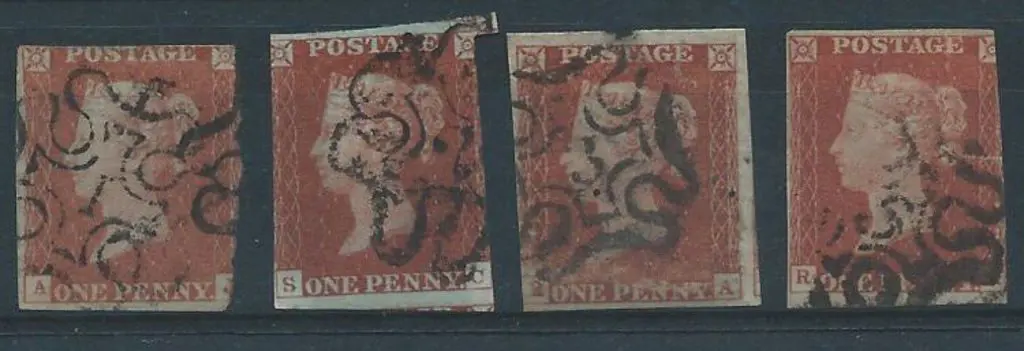 1841 1d red imperfs x 4 each with numbered Maltese ... Image 1++