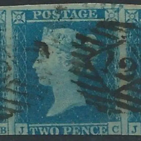1841 2d blue imperf horizontal strip of 3 lettered ...