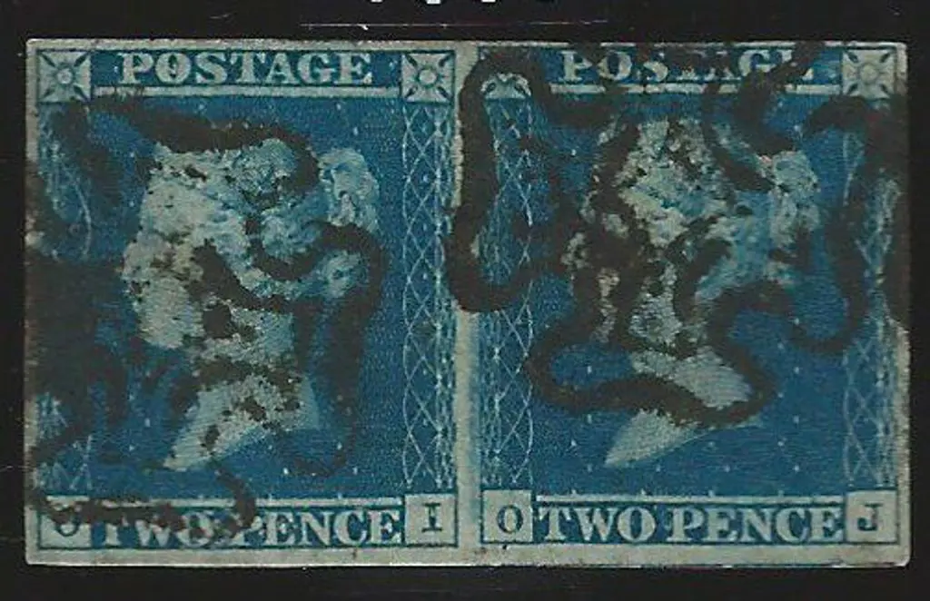 1841 2d deep full blue horizontal pair letter ... Image 1++
