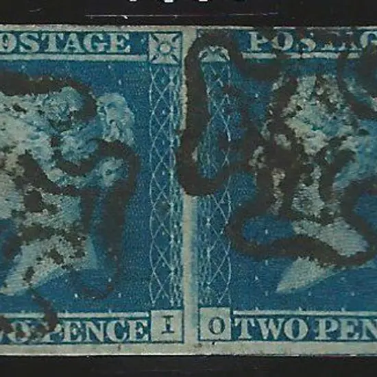 1841 2d deep full blue horizontal pair letter ...